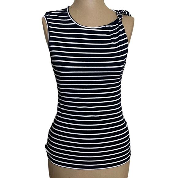 Vince size Small Tank Black & White Striped Pima Cotton Twist Neck Sleeveless - Picture 2 of 8